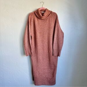 StitchDrop‎ Luxe Turtleneck Rib Knit High Slit Sweater Dress Med Brown Clay EUC